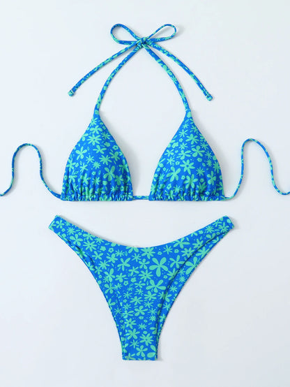 Retro Floral Bikini - High Waisted Lace Up Swimsuit | Summer Beachwear