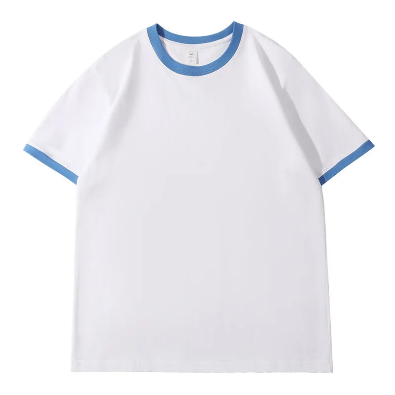 210G Heavy Cotton Men's T-shirt Edge-bumping O-Neck Short-sleeved Man T shirt Contrasting Color Splicing Men T-shirt Tops Tees