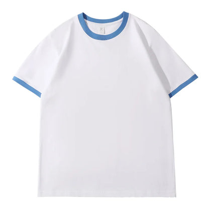 210G Heavy Cotton Men's T-shirt Edge-bumping O-Neck Short-sleeved Man T shirt Contrasting Color Splicing Men T-shirt Tops Tees