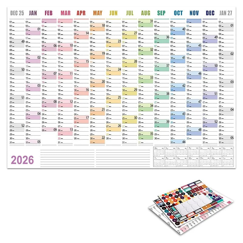 2026 New Yearly Daily Calendar Wall Schedule Planner Sheet Paper 365 Day Plan Annual Hanging Planning Weekly Agenda Pad Month 12