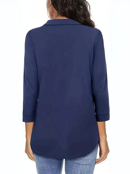 Ladies' spring and summer style shirt, ladies' casual style, loose V-neck, three-quarter sleeve, pure color loose top, DF5012