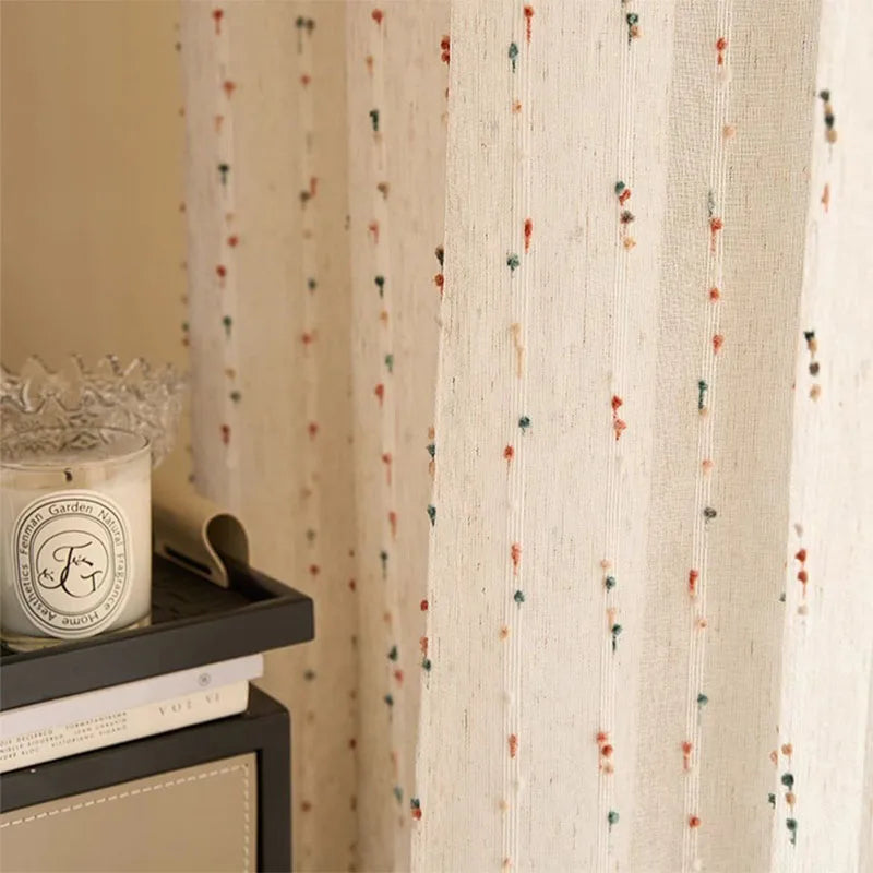 Linen Transparent Curtain – Vintage Rainbow Jelly Bean Design | Easy Hang Bay Window Panel