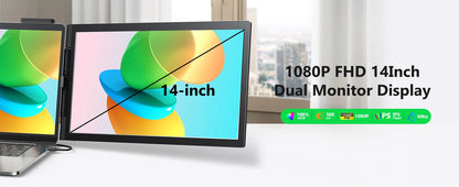 14 Inch Portable Monitor – Laptop Screen Extender with 1080P IPS Display, USB-C HDMI Port