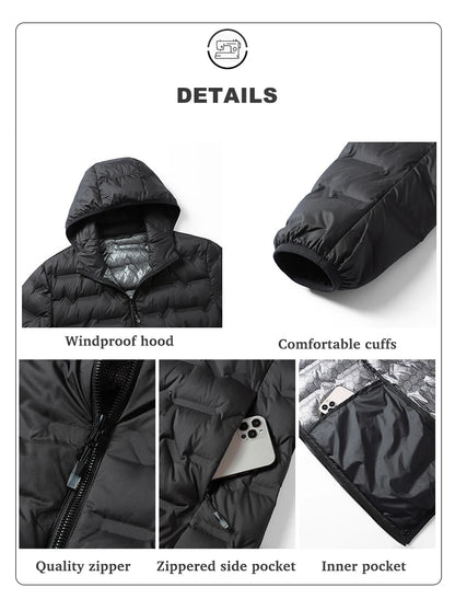 JNLN Men's Winter Down Jacket Duck Down Lightweight Padded Jackets Hiking Camping Climbing Trekking Graphene Lining Warm Coat