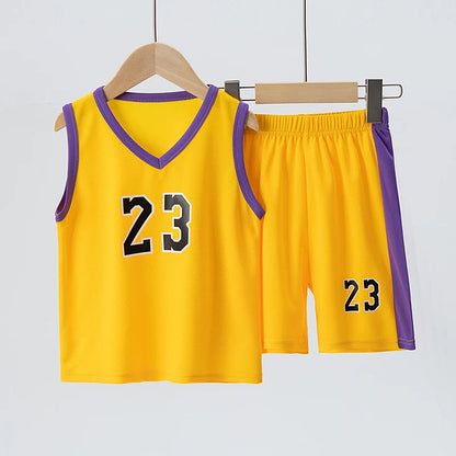 Summer CHILDREN'S Basketball Suit Boys and Girls Sports Vest Shorts Suit 23rd Handsome Boys and Students Vest Suit 2-piece.