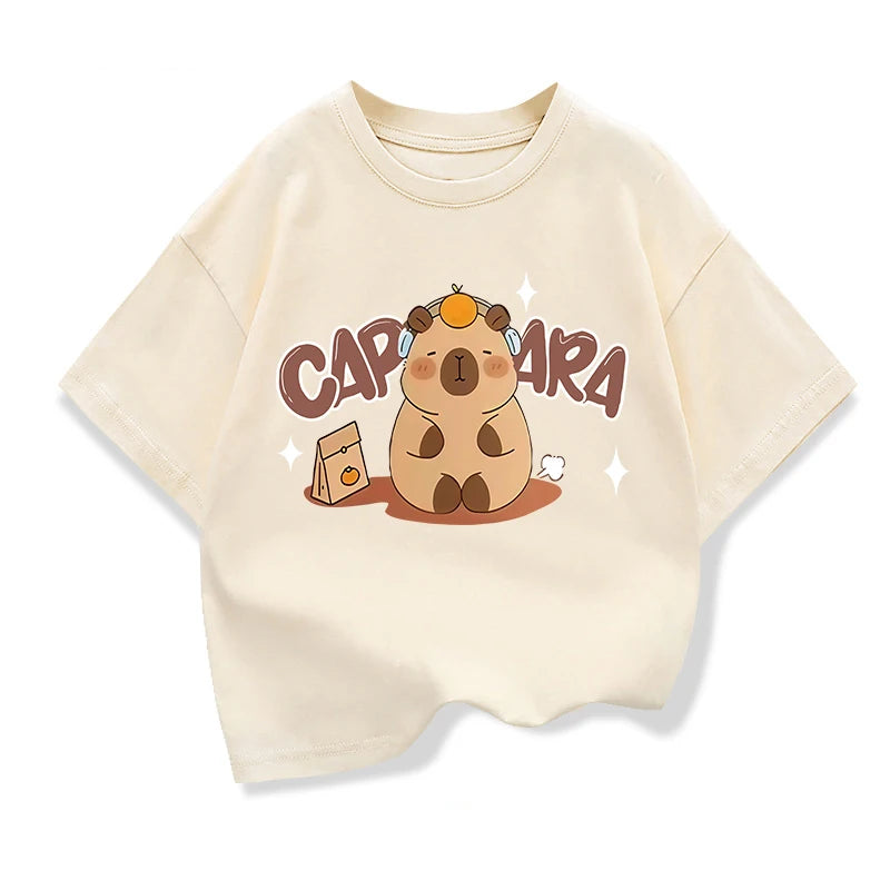 Capybara Pattern Girl T-Shirt Short Sleeve Girls' Summer Clothes Boys Girls Tops Tees Children's T-Shirt Fashion Girl Clothing