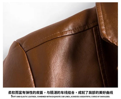 New Leather Jacket Men's Business Casual Lapel PU Leather Blazers Fashion Solid Slim Korean Style Leather Coat Big Size 6XL
