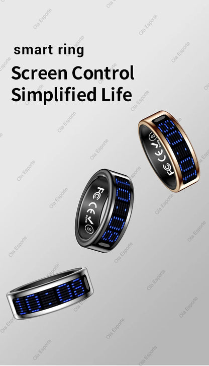 Smart Ring With Dynamic Display Screen 5 ATM Waterproof Blood Oxygen Heart Rate Sleep Monitor Sports Ring Men Women Fashion Ring