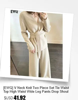 [EWQ] Fashion V-neck Long Sleeve Lace Up Sweater And High Waist Trousers Casual Women Knit Set Clothing 2025 Autumn New 16O1719