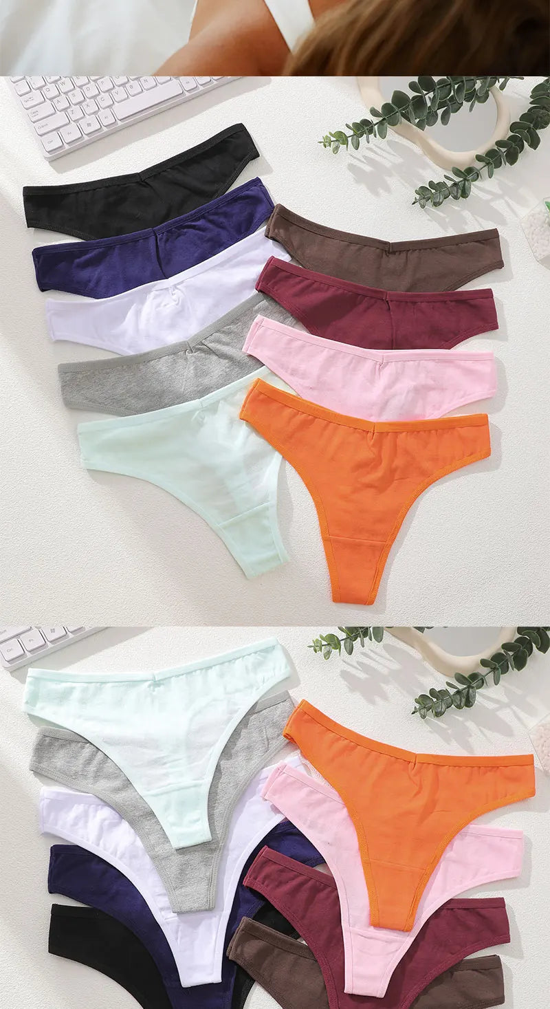 6Pcs/Set Women‘s Cotton Seamless Pantys Sexy Low Waist Soft Comfortable Thongs Fashion Girl Breathable Intimates G-Strings