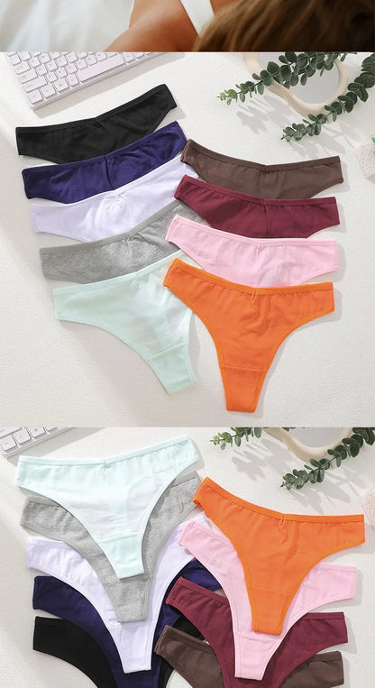 6Pcs/Set Women‘s Cotton Seamless Pantys Sexy Low Waist Soft Comfortable Thongs Fashion Girl Breathable Intimates G-Strings
