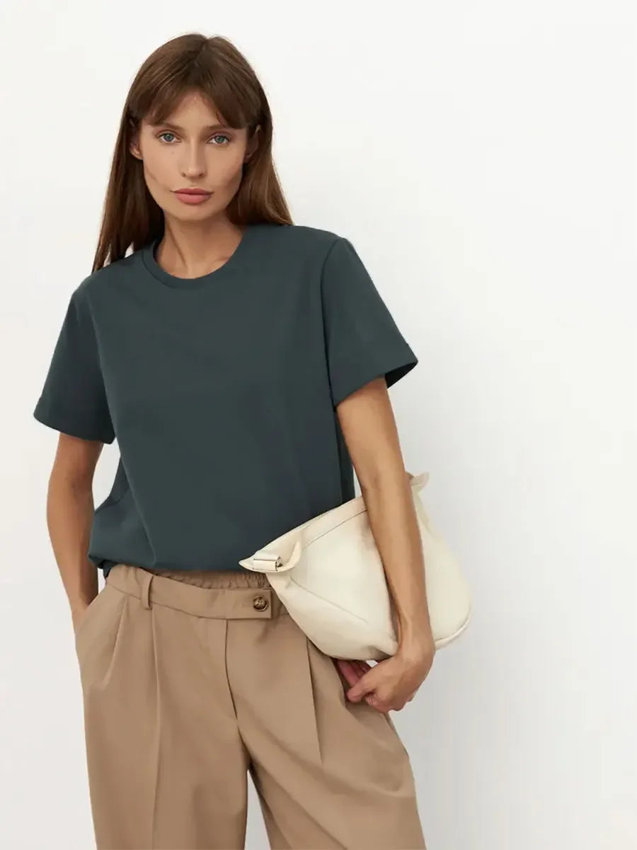 Cotton Womens T-Shirt - Summer Short Sleeve Loose Basic Top