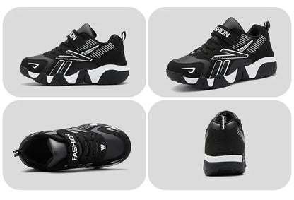 Boys Leather Sneakers - Kids Running Shoes With Rubber Outsole & Hook And Loop Closure