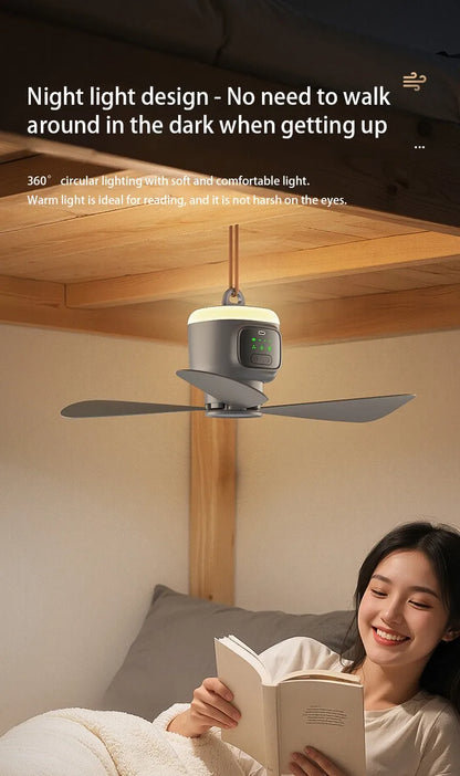 HOMEFISH 12000mAh Camping Ceiling Fan Portable Outdoor Tent Air Circulator Cooling Fan with High Capacity