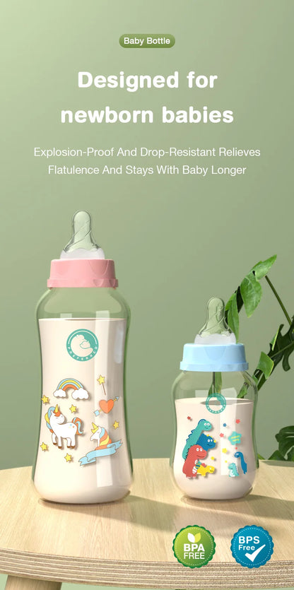 MAMIJOY 2PCS 150/240ML Baby Bottle Milk Bottle Anti-drop Heat-resistant Newborn Bottle Newborn Feeding Supplies BPAFREE BB01/02