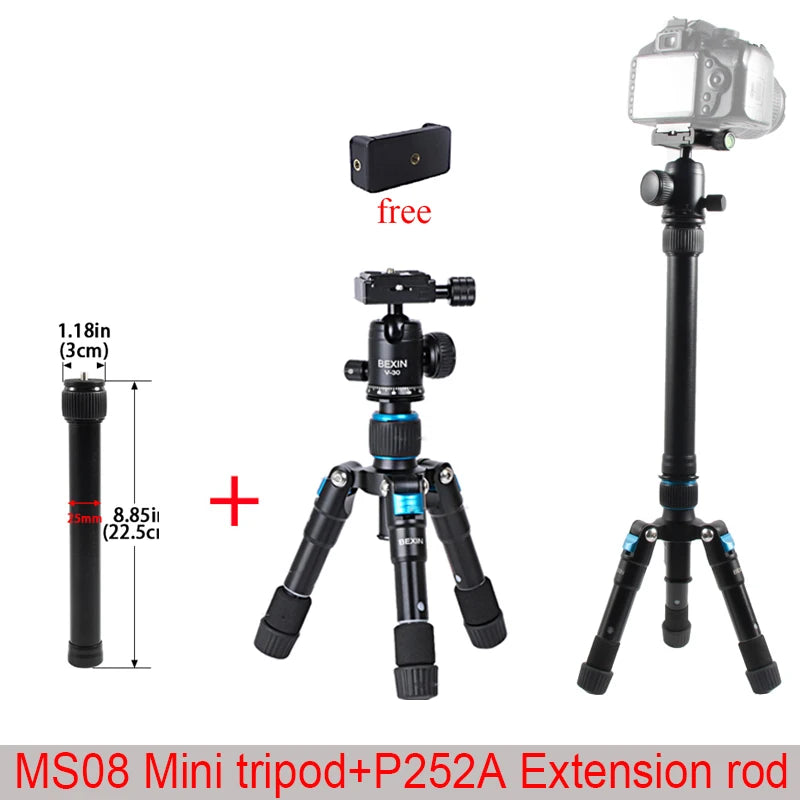 BEXIN Mini Tripod 19in Universal Photography Flexible Phone Tripod for Camera Stand for Gopro iphone Aluminum Travel Tripode Par