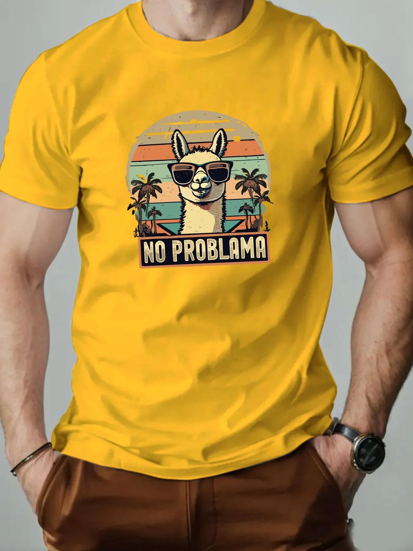 No Problem At All. Alpaca Print 100% Cotton Men Woment T-shirt Summer Autumn Daily Sports Party Casual Loose Street Short Sleeve