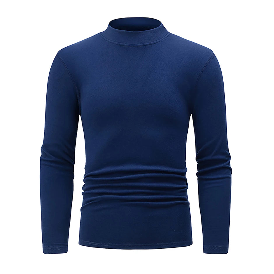 1/2piece Autumn And Winter Men's Semi High Neck Fashionable Base Long Sleeved Top Solid Color Casual Sports Fitness Warm T-shirt
