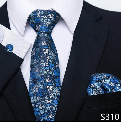 Mens Blue Gold Tie  Pocket Square Set - Wedding  Party Accessories