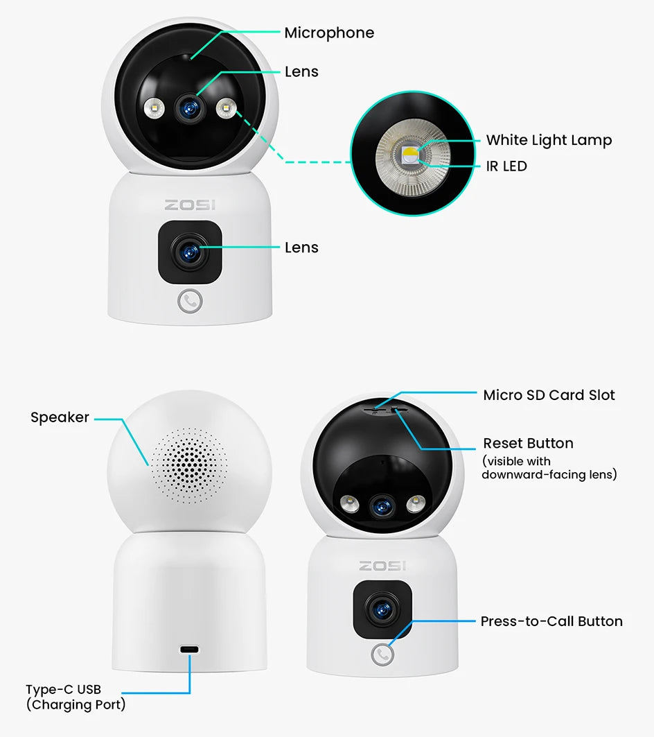 ZOSI C528 6MP/4MP HD Dual-Lens Indoor WiFi Security Camera Plug-in 360° Views Pan/Tilt Home Surveillance Baby/Pet Dog Monitor