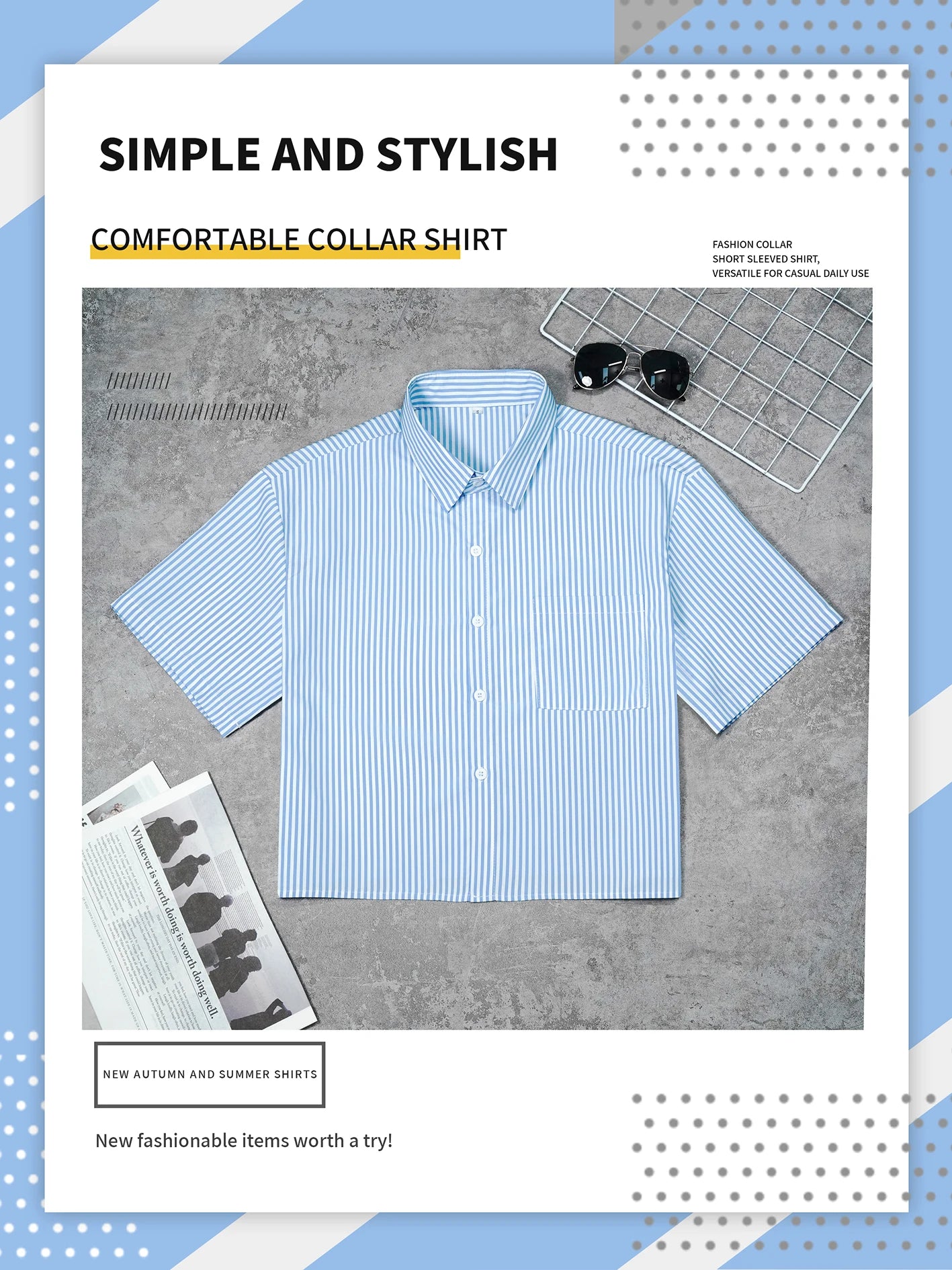 Men's striped comfortable short sleeved shirt, suitable for spring and autumn wear, suitable for festivals and daily outings
