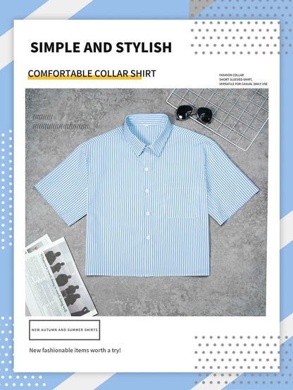 Men's striped comfortable short sleeved shirt, suitable for spring and autumn wear, suitable for festivals and daily outings