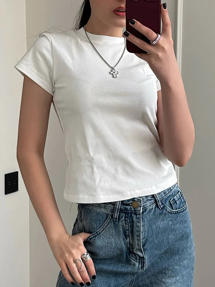 Basic T Shirts Women Cotton Slim Fit White Tops Summer Black Tees Crew Neck 100% Cotton T Shirt For Women Plain T-shirts Soft