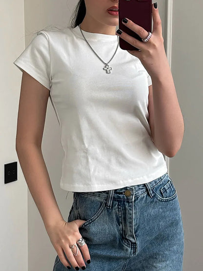 Basic T Shirts Women Cotton Slim Fit White Tops Summer Black Tees Crew Neck 100% Cotton T Shirt For Women Plain T-shirts Soft