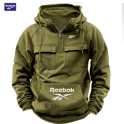 2026 Reebok Logo Multi-Pocket Design Hoodie - The Top Choice for Fashionable Autumn and Winter, a Semi-Zippered Hooded Comforta