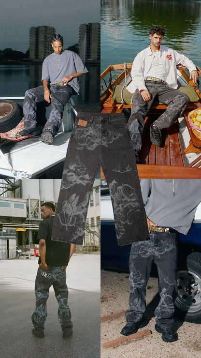 Y2k Angel Baggy Jeans Retro High Street Cupids Arrow Men Women Pants American Hip Hop Streetwear Unisex Casual Straight Jeans