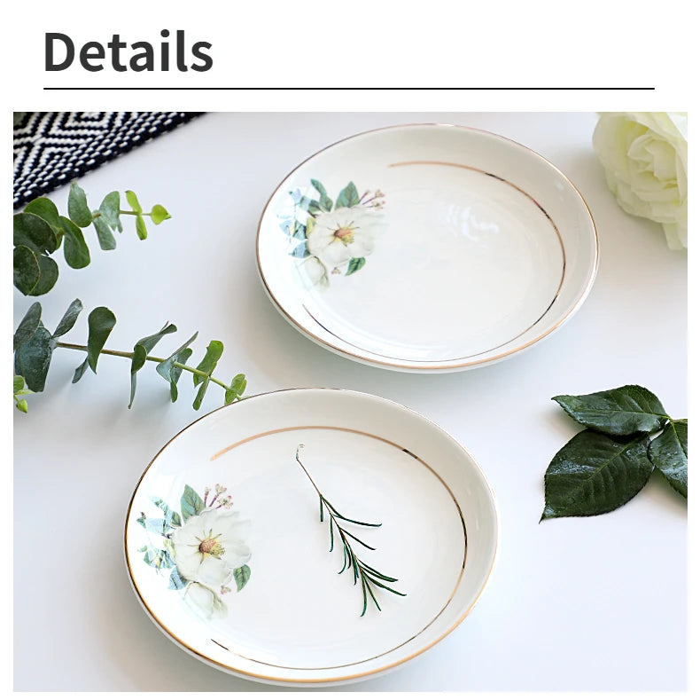 Bone China Dinnerware Set - Floral Ceramic Plates Bowls  Soup Pots