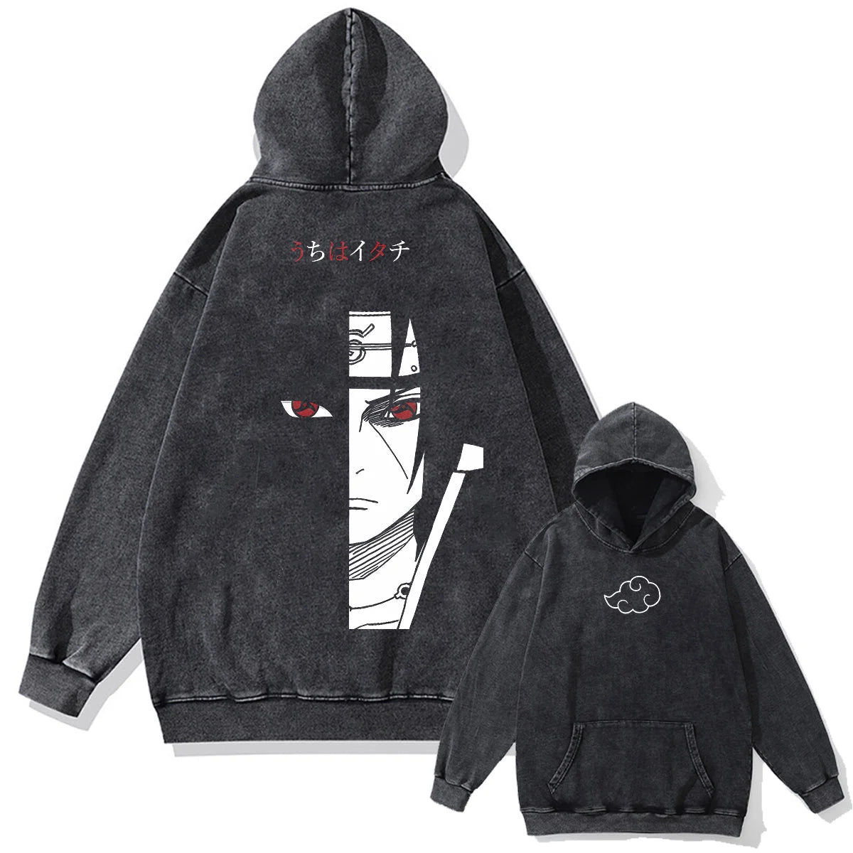 Men Washed Hoodie Sweatshirt Japanese Anime Naruto Print Hooded Pullover Hip Hop Harajuku Streetwear Cotton Vintage Hoodie
