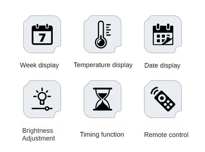 Digital Wall Clock with Temperature and Date - LED Alarm Clock 1224H Remote Control