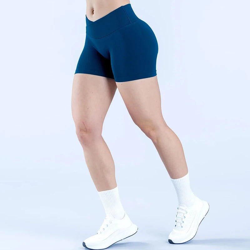 Vision Shorts 4.5'' Crossover Waist Seamless Yoga Shorts Hip Lifting Women Workout Gym Shorts Fitness Scrunch Bum Sports Shorts