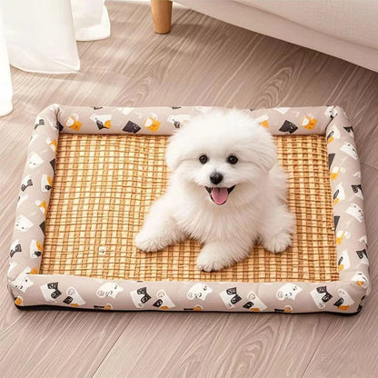 Square Summer Cooling Sleeping Dog Bed for Large Dog Cushion Spring Breathable Antislip Cat Bed bamboo Cat Mat Pet Bed for Dog