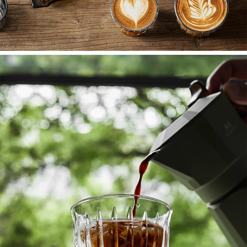 Glass Coffee Cup - MUVNA Ribbed Heat Resistant Espresso Mug, Transparent Gray