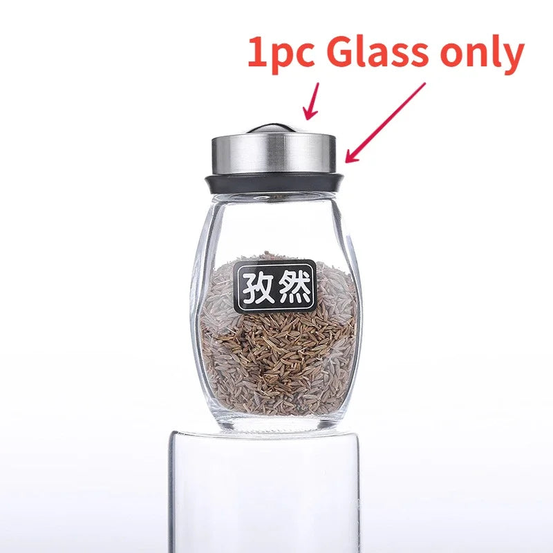 Rotating Spice Jar Set - Glass Seasoning Organizer with Rack for Kitchen Storage