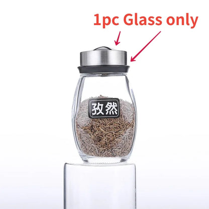 Rotating Spice Jar Set - Glass Seasoning Organizer with Rack for Kitchen Storage