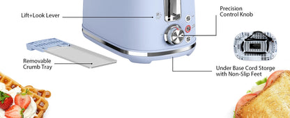 Extra Wide Slot Toaster - 2 Slice with 6 Browning Options Auto Shut Off  Frozen Function Blue