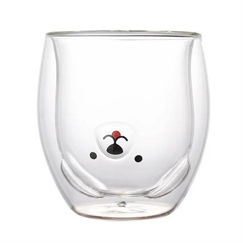 Double Wall Glass Mug - Cute Animal Drinkware | Insulated Borosilicate Cup
