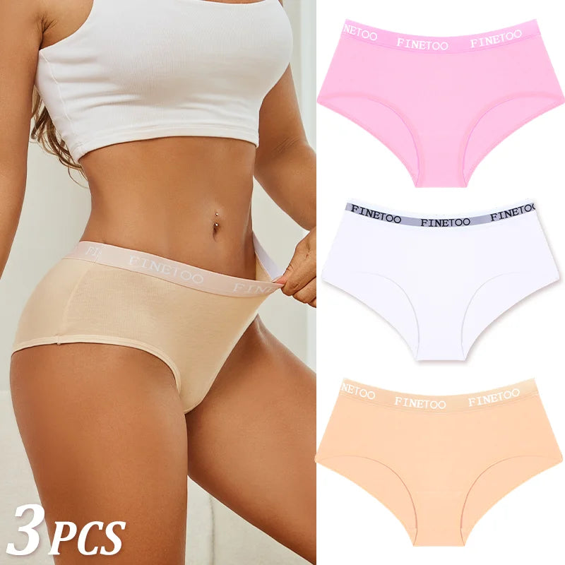 Women Cotton Briefs - Soft Breathable Low-Rise Panties 3Pcs Cotton Underwear Set