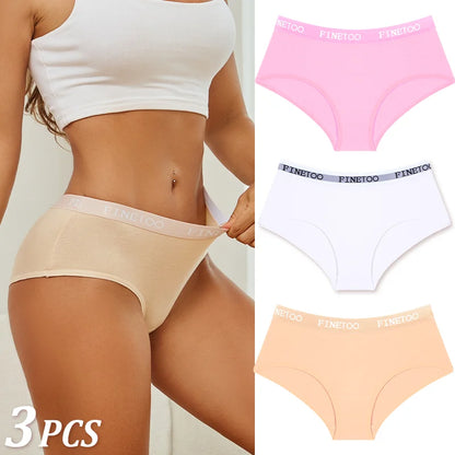 Women Cotton Briefs - Soft Breathable Low-Rise Panties 3Pcs Cotton Underwear Set