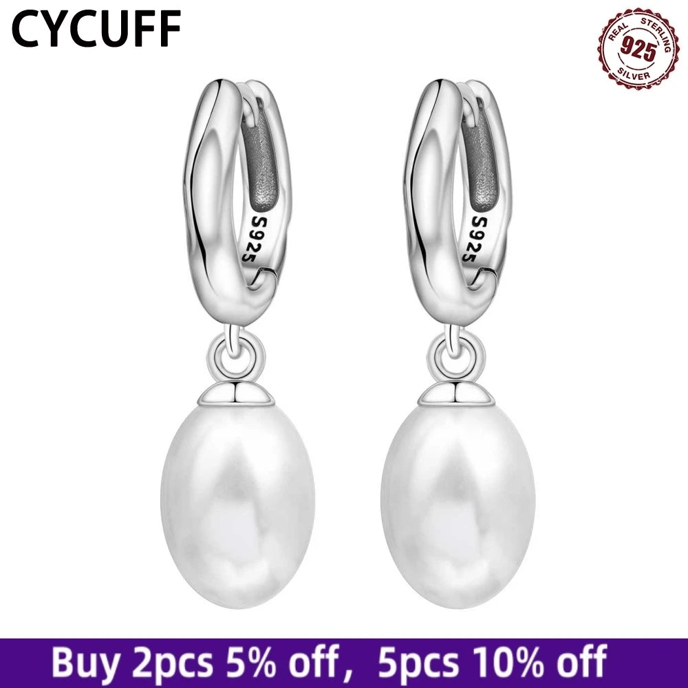 925 Sterling Silver Simple Pearl Earrings Jewelry Hoop Earrings Zircon Stud Earrings For Women Jewelry Fine Birthday Party Gifts