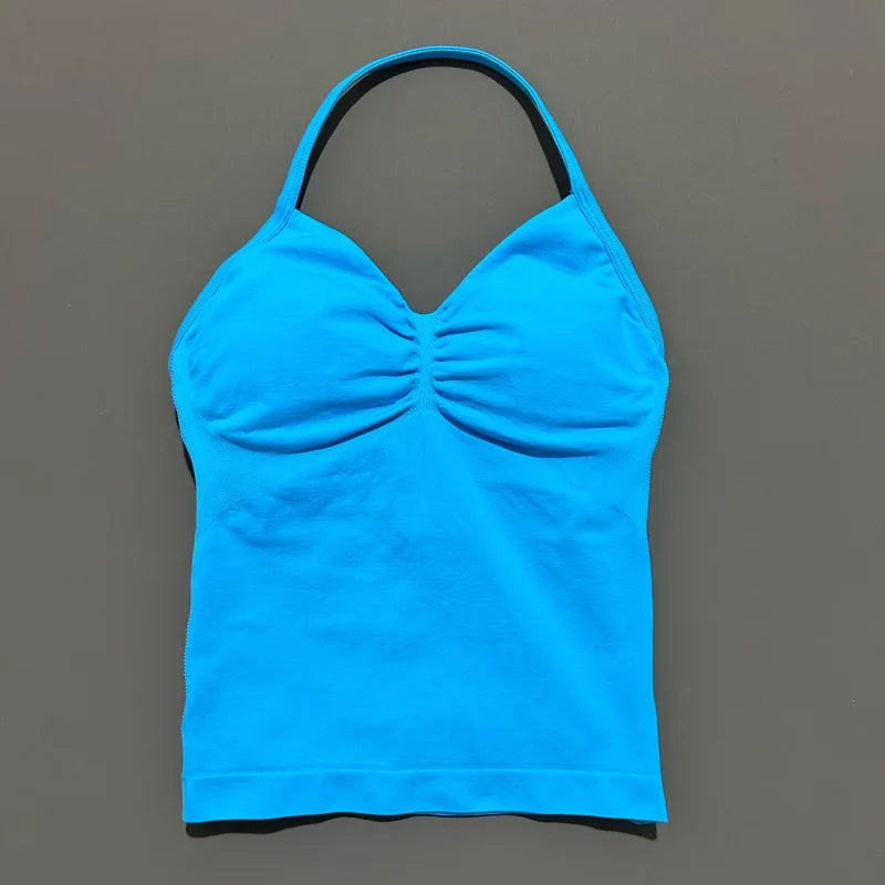 Women Yoga Vest - Longline Strappy Top | Breathable Fitness Tank Top Open Back Halter