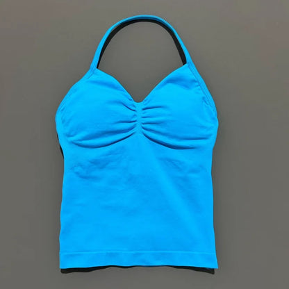 Women Yoga Vest - Longline Strappy Top | Breathable Fitness Tank Top Open Back Halter