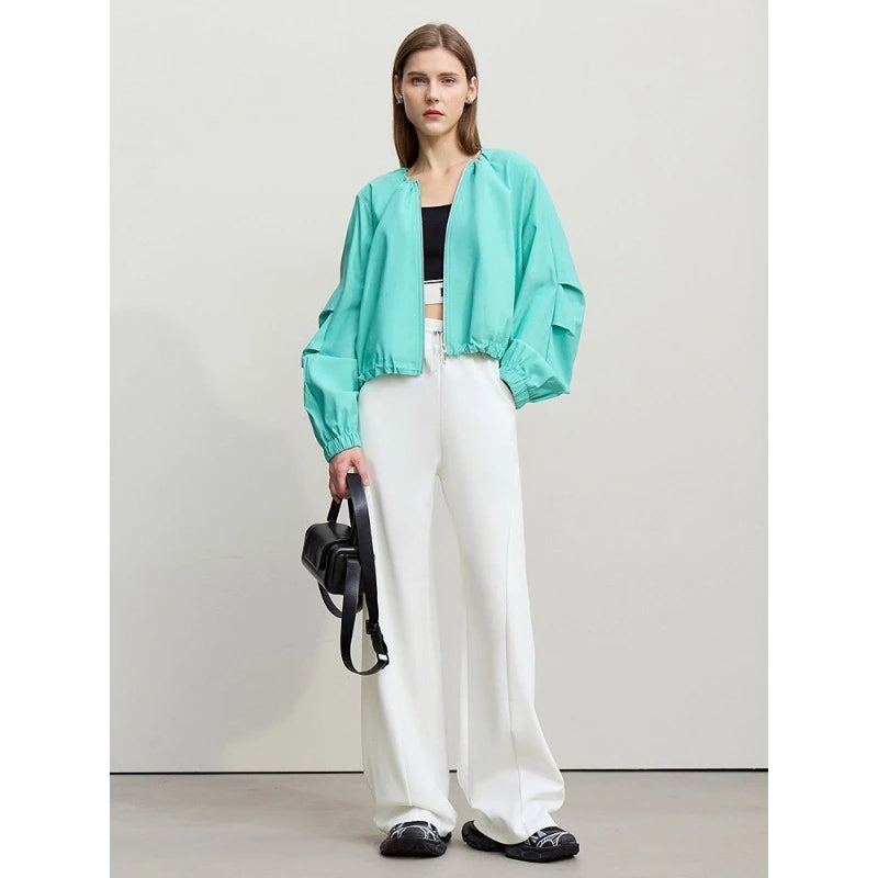 Amii Cotton Pants For Woman 2026 Autumn New Adjustable Rubber Band Waist Casual Pants Long Wide Leg Knit Women Trousers 12641040