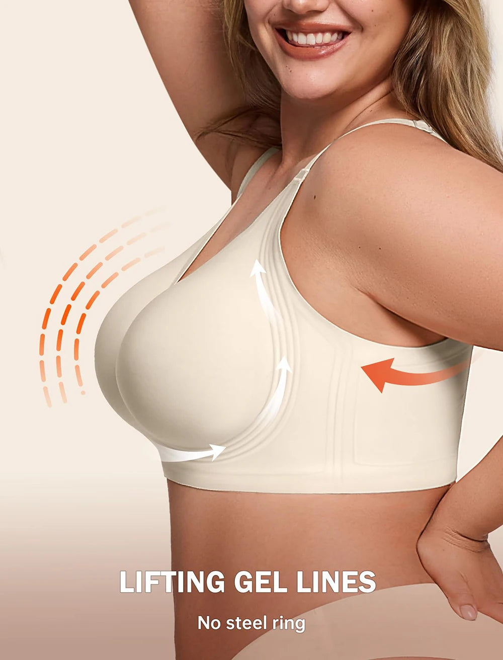 Plus Size  Push Up Jelly Bra Seamless No Underwire Bras Full Coverage Brassiere Hide Back Fat Tshirt Bras Comfort Daily Bralette