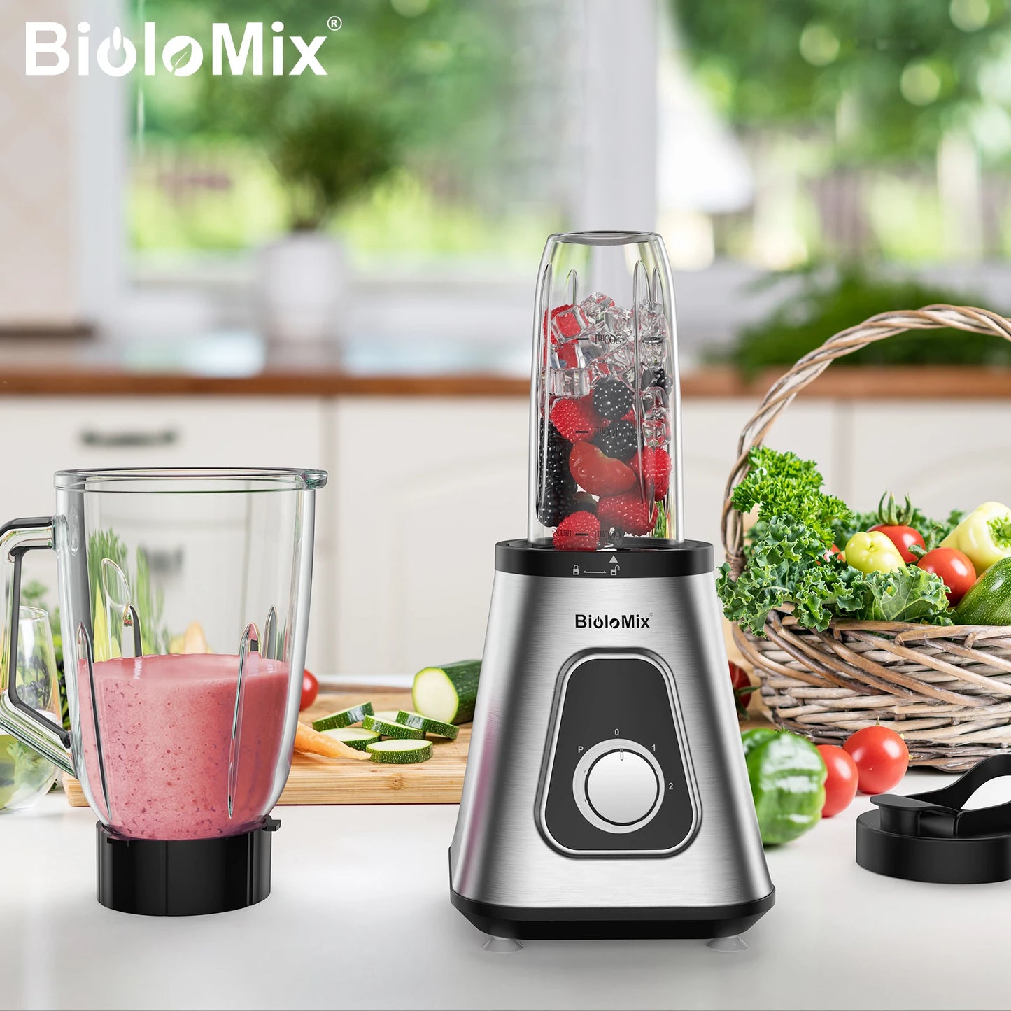 BioloMix 1300W Smoothie Blender - 15L Glass Jar for Frozen Drinks  Sauces
