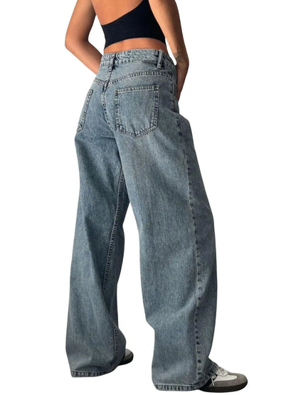 Y2K Baggy Jeans for Women Trendy Low Rise Casual Straight Leg Boyfriend Jeans Denim Pants with Pocket Streetwear