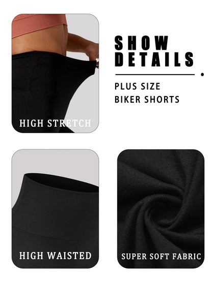 2 Pack Plus Size Biker Shorts for Women High Waisted Super Soft Workout Yoga Athletic Shorts Running